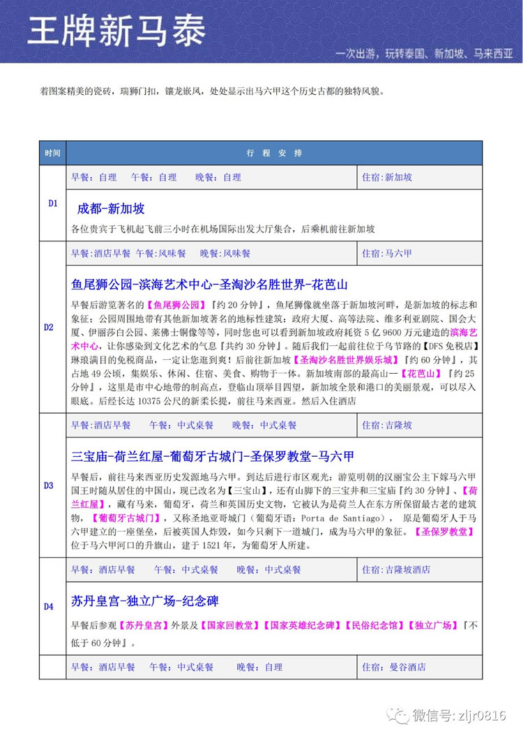 王牌新馬泰10日游行程介紹